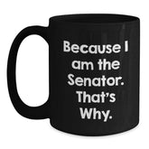 Senator Gift Ideas - Because I Am The Senator. That's Why. Funny Black Coffee Mug, Birthday Unique Gifts from Friends to Senator - Main