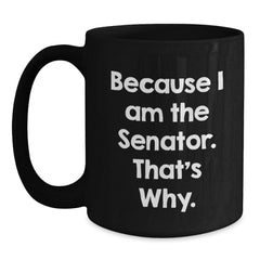Senator Gift Ideas - Because I Am The Senator. That's Why. Funny Black Coffee Mug, Birthday Unique Gifts from Friends to Senator - Main