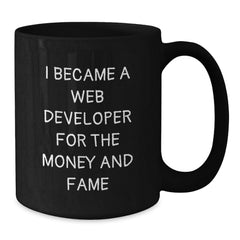 Funny Web Developer Gifts for Men from Coworkers on Birthday - I Became A Web Developer For The Money And Fame Quote Black Coffee Mug - Additional