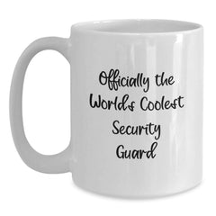 Funny Security Guard Gifts for Men, Women, or Friends - White Coffee Mug with 'Officially The World's Coolest Security Guard' Quote - Gifts from Family, Coworkers, or Friends - Perfect for Graduation - Main