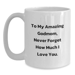 Funny Godmom Gifts - Inspiring White Coffee Mug for My Amazing Godmom, Never Forget How Much I Love You. Gifts from Family, Gifts for Godmom - Main