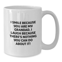 Funny Grandad Gifts for Men - White Coffee Mug, I Smile Because You Are My Grandad, Unique Birthday Unique Gift from Family - Additional