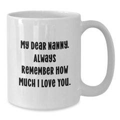 Funny Nanny Gifts from Men, Unique White Coffee Mug for Nanny, 'My Dear Nanny' Quote, Birthday Ideas for Nanny, Gifts from Family - Additional