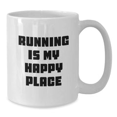 Funny Running Gifts for Him, White Coffee Mug, Inspirational Quote 'Running Is My Happy Place' for Runner Friends, Unique Christmas Unique Gift Ideas - Additional