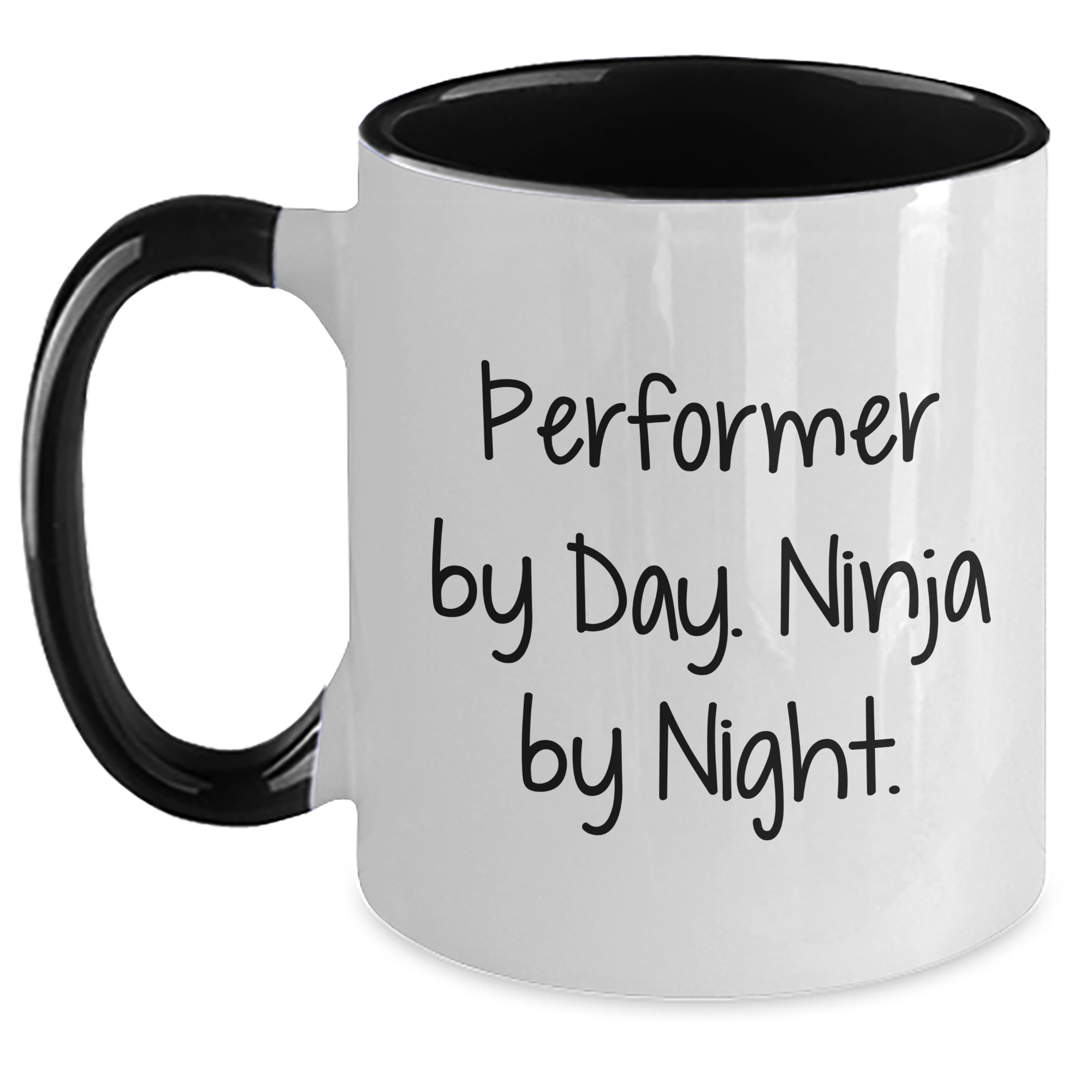 Performer Gifts from Friends - Funny Two Tone Coffee Mugs for Graduation - 'Performer By Day. Ninja By Night.' Quote - Main