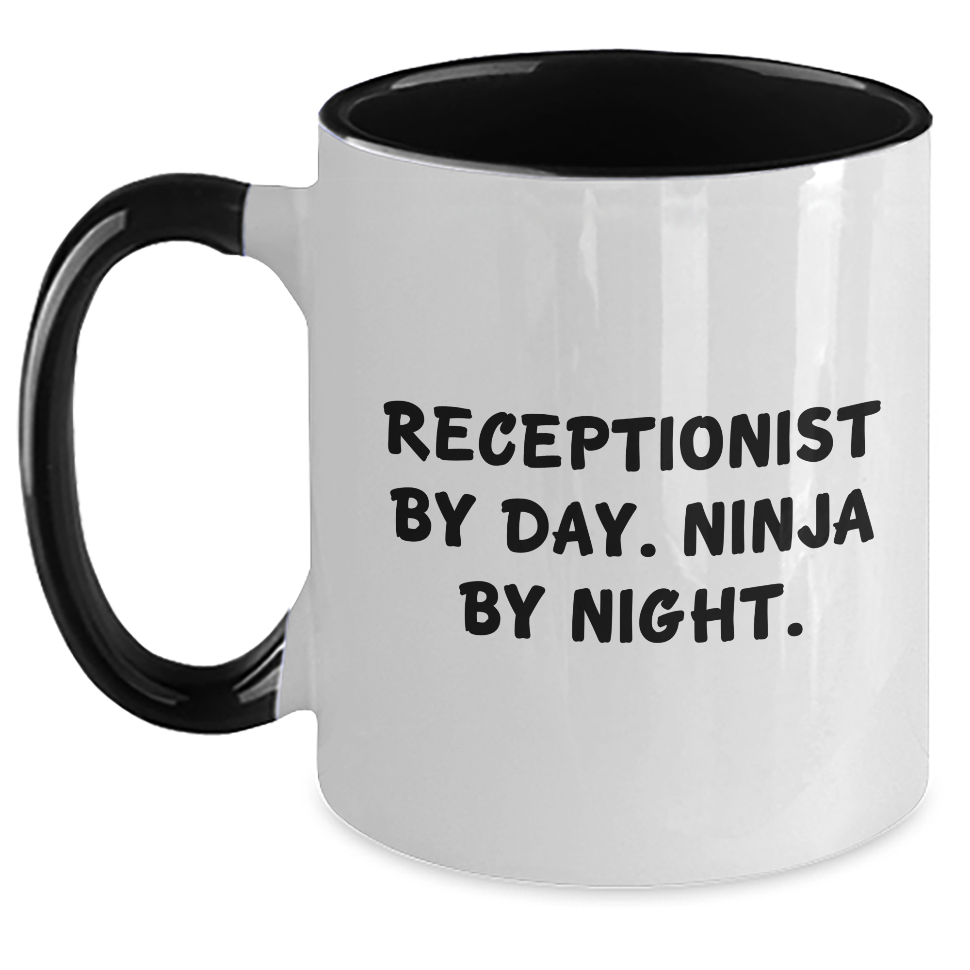 Receptionist Gifts from Friends - Two Tone Coffee Mug for Dad - 'Receptionist By Day. Ninja By Night.' Funny Quote for Father's Day - Main