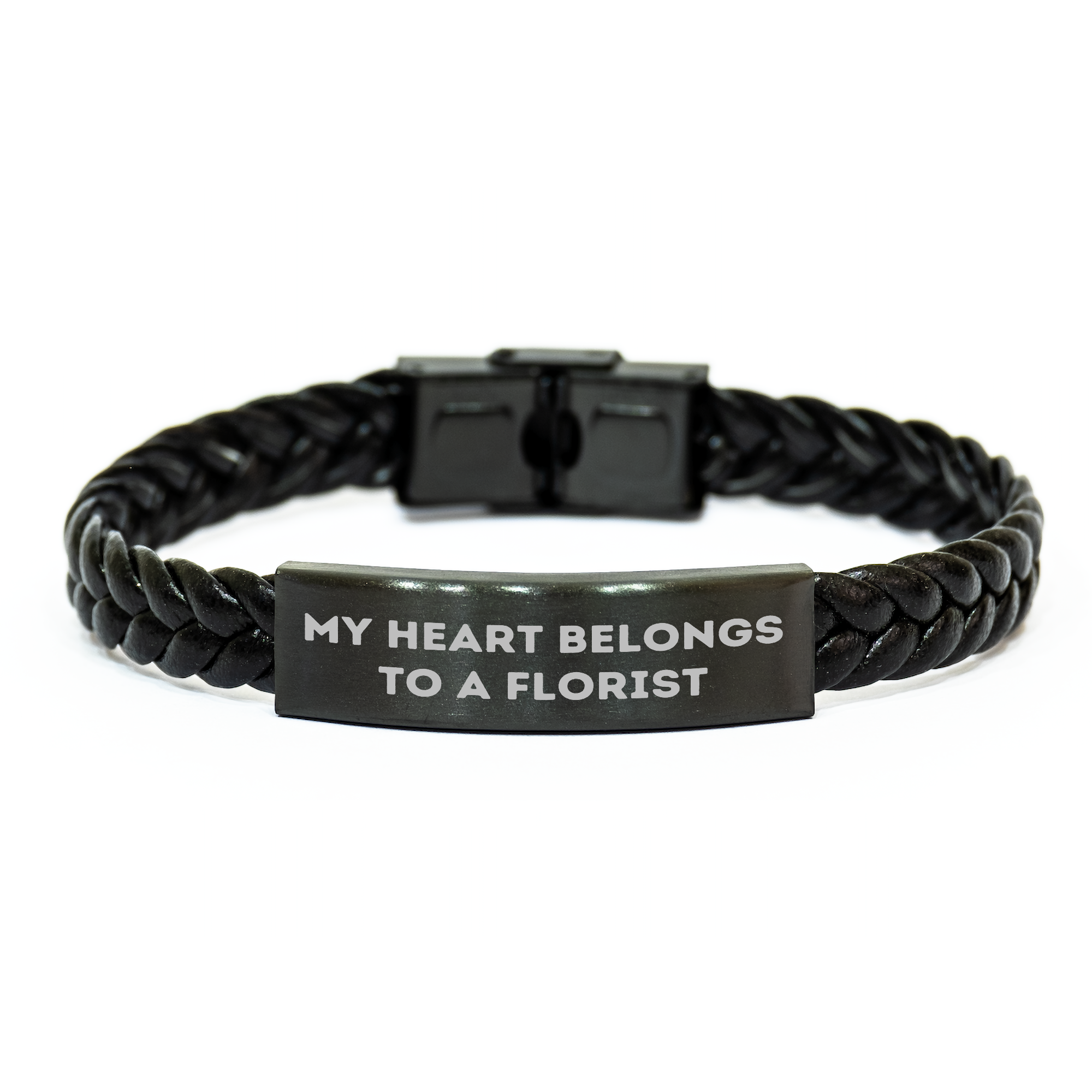 Funny Florist Gifts for Him or Her, My Heart Belongs To A Florist Interlaced Leather Bracelet, Graduation Unique Gifts from Friends or Family - Image 1