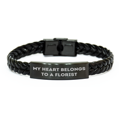 Funny Florist Gifts for Him or Her, My Heart Belongs To A Florist Interlaced Leather Bracelet, Graduation Unique Gifts from Friends or Family - Image 1