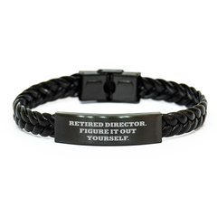 Funny Director Gifts - Interlaced Leather Bracelet for Men, Women, Coworkers, Family - 'Retired Director. Figure It Out Yourself.' Quote, Graduation Unique Gifts from Friends - Image 1
