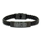 Funny Apartment Manager Gifts - I'm An Apartment Manager. I Speak Fluently In genius. Interlaced Leather Bracelet for Men, Father's Day Unique Gifts from Family, Friends, Coworkers - Image 1