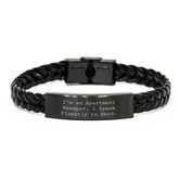 Funny Apartment Manager Gifts - I'm An Apartment Manager. I Speak Fluently In genius. Interlaced Leather Bracelet, Father's Day Unique Presents for Men - Image 1