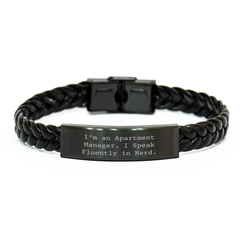 Funny Apartment Manager Gifts - I'm An Apartment Manager. I Speak Fluently In genius. Interlaced Leather Bracelet, Father's Day Unique Presents for Men - Image 1