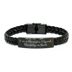 Minister Gift, Funny Quote, Interlaced Leather Bracelet, Father's Day Unique Gifts from Men - Image 1