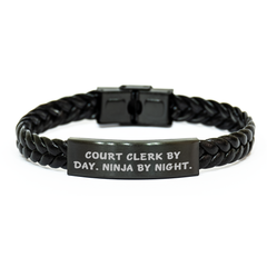 Court Clerk By Day. Ninja By Night. - Unique Interlaced Leather Bracelet Gifts for Father's Day from Men, Court Clerk, Friends, Family - Court Clerk Jewelry, Leather Accessories, Stainless Steel - Image 1