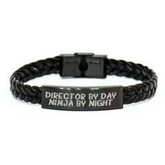 Funny Director Gifts Interlaced Leather Bracelet, Director By Day. Ninja By Night., Father's Day Unique Gifts for Men from Family - Image 1