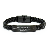 Occupational Therapist Gifts, Funny Quote Interlaced Leather Bracelt for Men, Father's Day Unique Gifts from Coworkers, 'Occupational Therapist By Day. Ninja By Night.' - Image 1
