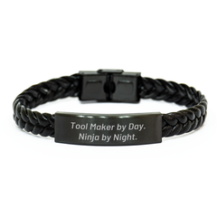 Tool Maker by Day, Ninja by Night, Interlaced Leather Bracelet for Graduation Gifts from Men to Tool Makers with Inspirational Quote, Unique Men's Gift Ideas - Image 1