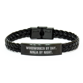 Woodworker by Day, Ninja by Night: Interlaced Leather Bracelet for Woodworker Gifts from Men, Unique Father's Day Unique Gifts for Woodworkers - Image 1