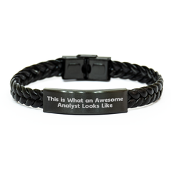Inspirational Analyst Gifts from Men, This Is What Awesome Analyst Looks Like, Interlaced Leather Bracelet for Father's Day - Image 1
