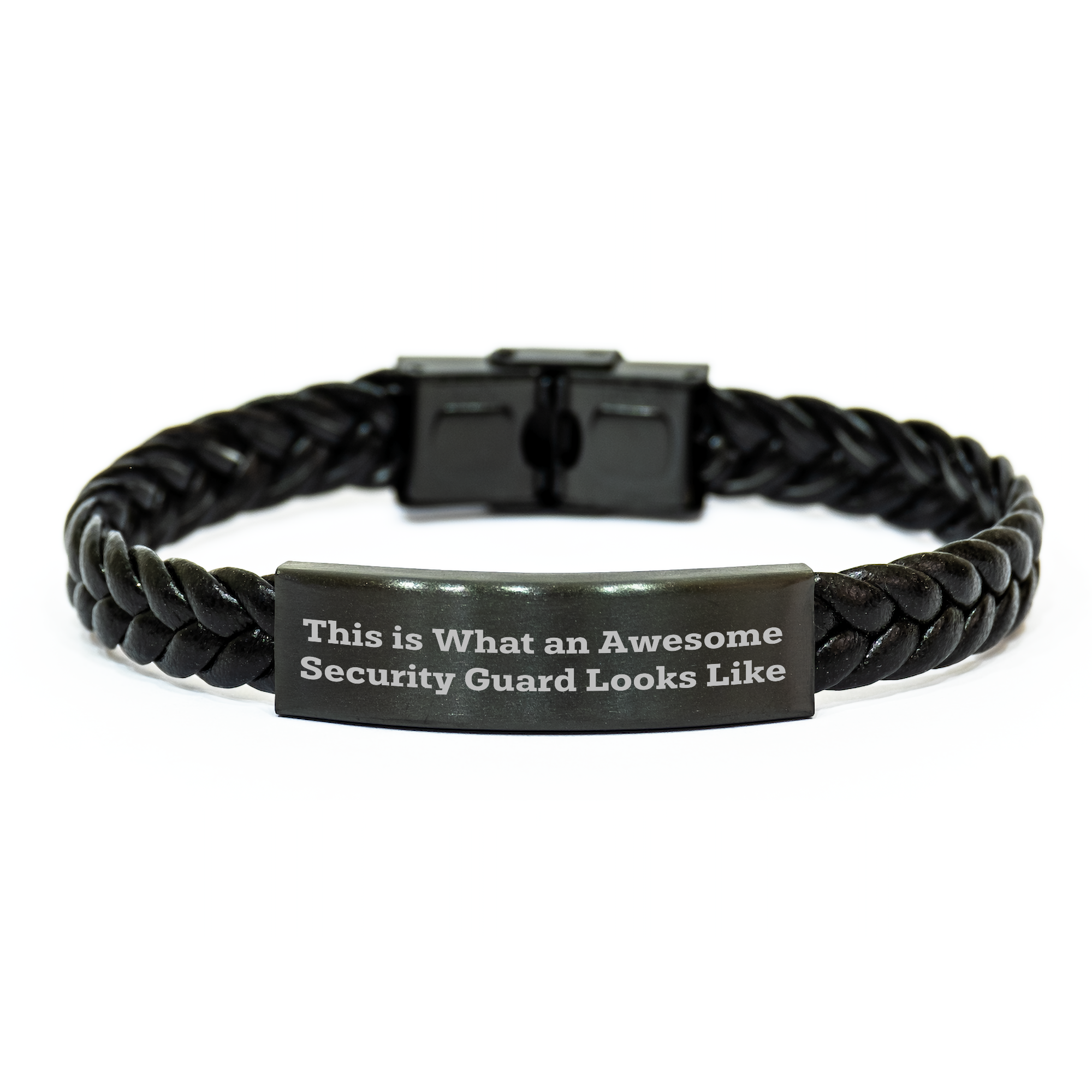 Security Guard Inspirational Quote Gifts from Men to Awesome Security Guards, Interlaced Leather Bracelet for Security Guard Graduation Unique Gifts, Funny Quote on Stainless Steel and PU Leather - Image 1