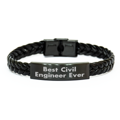 Civil Engineer Gifts from Friends - Best Ever Interlaced Leather Bracelet for Graduation, Inspirational Quote, Stainless Steel and PU Leather Combination - Image 1