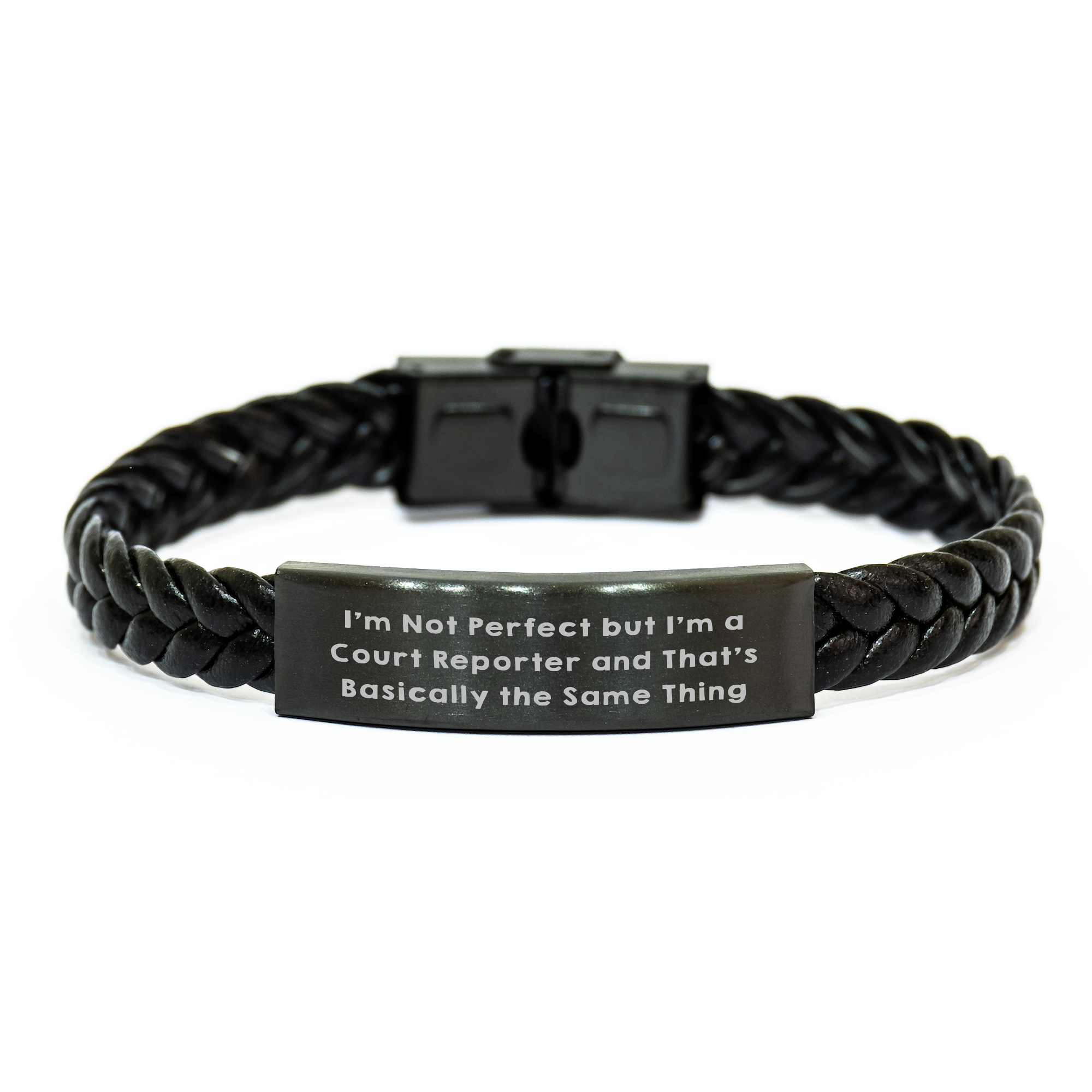 Funny Court Reporter Gifts: 'I'm Not Perfect' Interlaced Leather Bracelet for Court Reporter Graduation, Gifts from Friends, Gifts for Court Reporter - Image 1