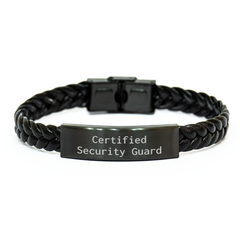 Certified Security Guard Funny Quote Interlaced Leather Bracelet Gifts for Men from Family Graduation Unique Presents - Image 1
