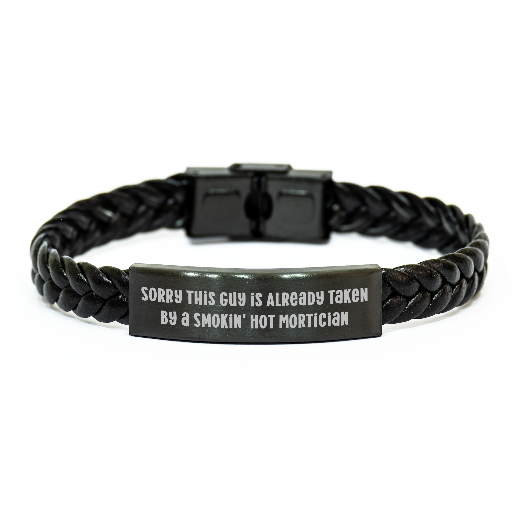 Mortician Humor Interlaced Leather Bracelet, Sorry This Guy Is Already Taken, Unique Father's Day Unique Gifts from Men to Morticians, 7.87 inches - Image 1