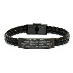 Funny Daddy Gifts from Mom or Friends - I Smile Because You Are My Daddy, Interlaced Leather Bracelet for Graduation - Image 1