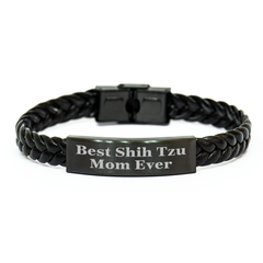Funny Shih Tzu Dog Gifts for Men or Women, Interlaced Leather Bracelet with 'Best Shih Tzu Mom Ever' Quote, Father's Day Unique Gifts from Family or Friends - Image 1