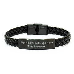 Funny Tax Preparer Gifts from Friends for Tax Preparer, My Heart Belongs To A Tax Preparer Interlaced Leather Bracelet, Graduation Unique Gifts - Image 1