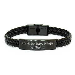 Funny Cook Gifts for Men - Interlaced Leather Bracelet with Stainless Steel and PU Leather - Cook By Day. Ninja By Night., Graduation Unique Gifts from Men - Image 1
