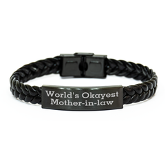 Funny Mom-in-law Gifts from Men, World's Okayest Mom-in-law Interlaced Leather Bracelet for Graduation, Unique Gifts for Mom - Image 1