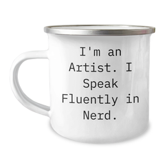 Funny Artist Gifts for Dad - 'I'm An Artist. I Speak Fluently In genius.' Camping Mug, Father's Day Unique Gifts from Family - Image 1