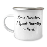 Funny Minister Gifts, 'I'm A Minister. I Speak Fluently In genius.' Camping Mug for Father's Day, Gifts from Men to Minister - Image 1