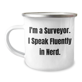 Funny Surveyor Gifts from Friends - 'I'm A Surveyor. I Speak Fluently In genius.' Funny Camping Mug for Surveyor Dad on Father's Day - Image 1