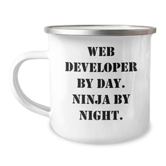 Unique Web Developer Gifts from Friends, Coworkers, or Family - Web Developer By Day. Ninja By Night. - Graduation Camping Mug, 12 oz - Image 1