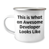 Funny Developer Gifts from Men to Awesome Developers - Camping Mug for Father's Day, Enamel Finish, 12 oz Capacity - Image 1
