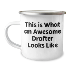 Funny Drafter Gifts from Men to Awesome Drafter on Father's Day, This Is What An Awesome Drafter Looks Like Enamel Camping Mug for Him, 12 oz Stainless Steel - Image 1
