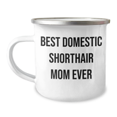 Funny Domestic Shorthair Cat Mom Gifts for Dad on Father's Day - Camping Mug with Enamel Finish - Image 1