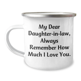 Gifts from Mom to Daughter-in-law - Funny Quote Camping Mug, 12 oz, Stainless Steel with Enamel Finish, Graduation Unique Gifts for Her - Image 1