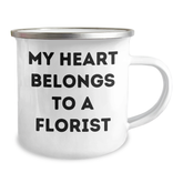 Florist Gifts from Friends, Cute Camping Mugs for Women, Graduation Unique Gifts, My Heart Belongs To A Florist Quote, Stainless Steel with Enamel Finish - Image 2