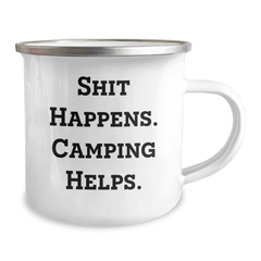 Funny Camping Mug for Men - Gifts from Dad on Father's Day - Shit Happens. Camping Helps. - 12 oz Stainless Steel with Enamel Finish - Image 2