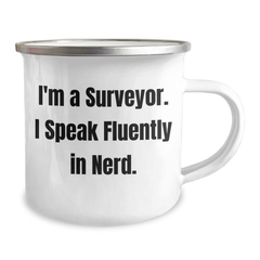 Funny Surveyor Gifts from Friends - 'I'm A Surveyor. I Speak Fluently In genius.' Funny Camping Mug for Surveyor Dad on Father's Day - Image 2