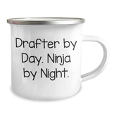Drafter Gifts for Men, Funny Camping Mug for Graduation, 'Drafter By Day. Ninja By Night.' Motivational Quote - Image 2