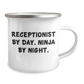 Receptionist Gifts for Men or Women, Funny Camping Mug with Quote 'Receptionist By Day. Ninja By Night.', Unique Father's Day Unique Gifts from Family - Image 2