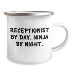 Receptionist Gifts for Men or Women, Funny Camping Mug with Quote 'Receptionist By Day. Ninja By Night.', Unique Father's Day Unique Gifts from Family - Image 2