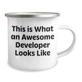 Funny Developer Gifts from Men to Awesome Developers - Camping Mug for Father's Day, Enamel Finish, 12 oz Capacity - Image 2