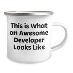 Funny Developer Gifts from Men to Awesome Developers - Camping Mug for Father's Day, Enamel Finish, 12 oz Capacity - Image 2