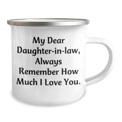 Gifts from Mom to Daughter-in-law - Funny Quote Camping Mug, 12 oz, Stainless Steel with Enamel Finish, Graduation Unique Gifts for Her - Image 2
